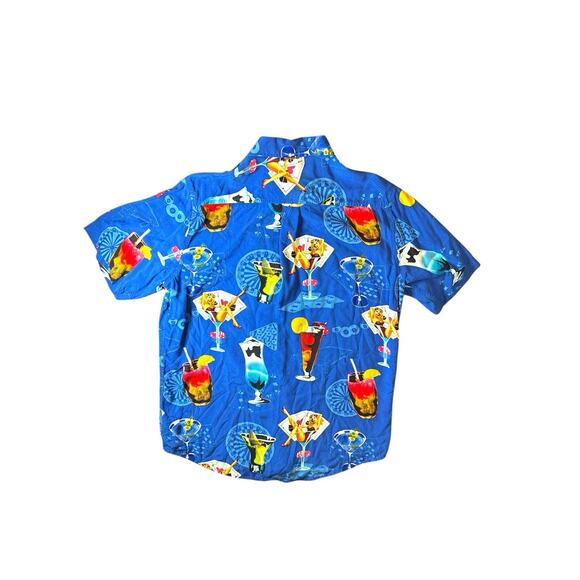 JUNCTION WEST Blue Retro 50s 60s MARTINI + PIN-UP GIRLS HAWAIIAN SHIRT Men's M - Picture 4 of 6